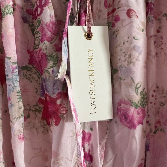 New LoveShackFancy Popover Mini Dress Pink Floral Layered Smocked Ruffled Sz L - Picture 7 of 11